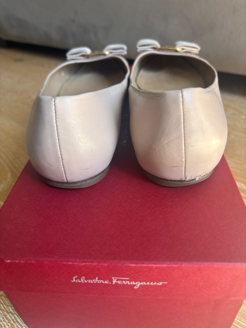 Salvatore Ferragamo Varina Nude/Tan Calf Leather Ballet Flats 37 (US 7) - Picture 7 of 12